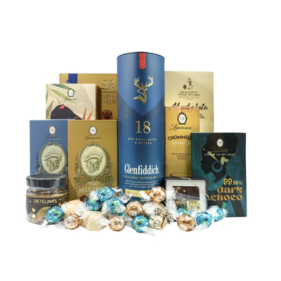 Gift basket with Glenfiddich 18 YO Whiskey One gift 01008